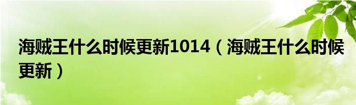海贼王什么时候更新1014海贼王什么时候更新