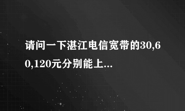 请问一下湛江电信宽带的30,60,120元分别能上多少小时