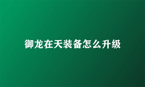 御龙在天装备怎么升级