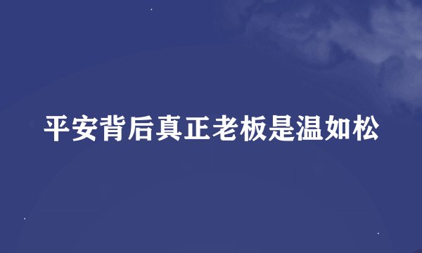 平安背后真正老板是温如松