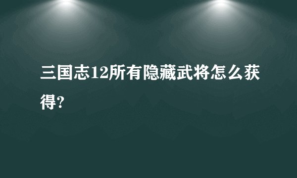三国志12所有隐藏武将怎么获得?