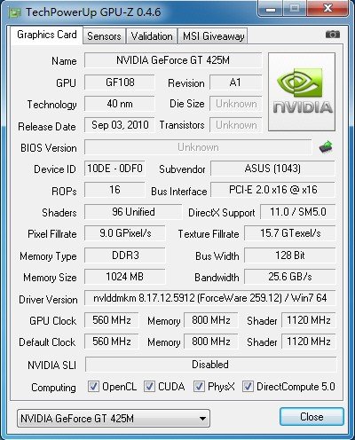 NIDIA GeForce GT425M是什么型号的显卡啊？？？急！！！