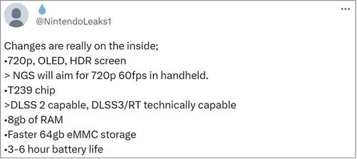 任天堂Switch 2游戏主机信息曝光: 720P屏幕、支持DLSS