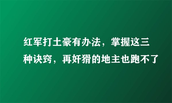 红军打土豪有办法，掌握这三种诀窍，再奸猾的地主也跑不了