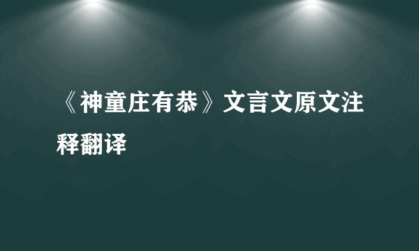 《神童庄有恭》文言文原文注释翻译