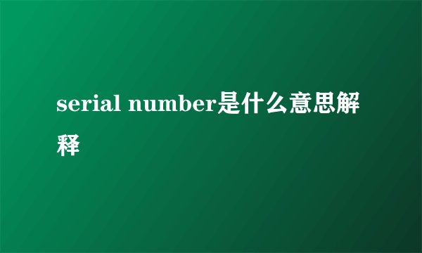 serial number是什么意思解释