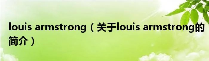 louis armstrong（关于louis armstrong的简介）