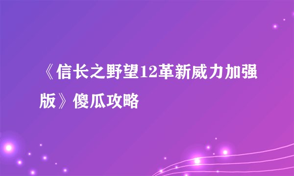 《信长之野望12革新威力加强版》傻瓜攻略