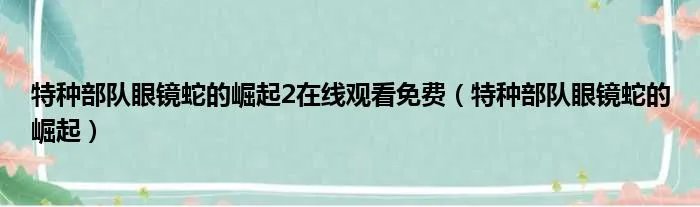 特种部队眼镜蛇的崛起2在线观看免费（特种部队眼镜蛇的崛起）