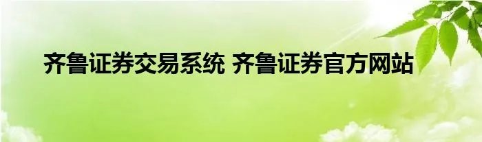 齐鲁证券交易系统 齐鲁证券官方网站