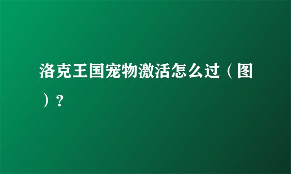 洛克王国宠物激活怎么过（图）？