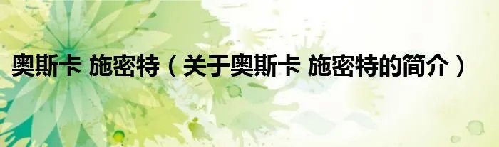 奥斯卡 施密特（关于奥斯卡 施密特的简介）