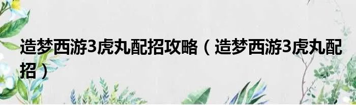 造梦西游3虎丸配招攻略（造梦西游3虎丸配招）