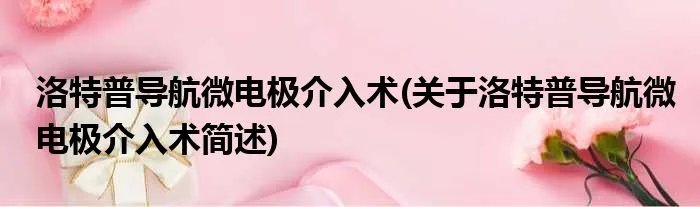 洛特普导航微电极介入术(关于洛特普导航微电极介入术简述)