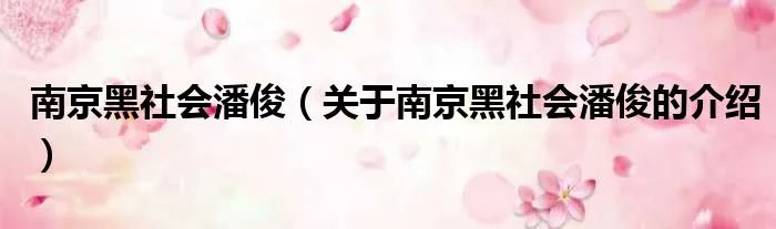 南京黑社会潘俊（关于南京黑社会潘俊的介绍）