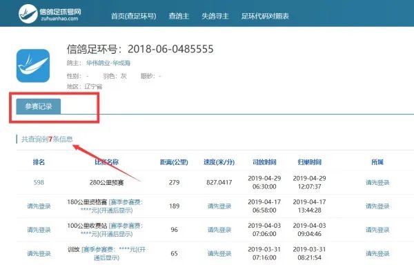 信鸽足环号查询