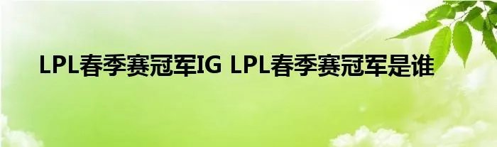 LPL春季赛冠军IG LPL春季赛冠军是谁
