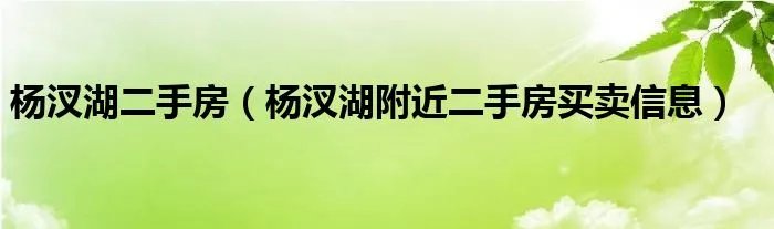 杨汊湖二手房（杨汊湖附近二手房买卖信息）