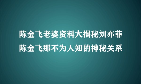 陈金飞老婆资料大揭秘刘亦菲陈金飞那不为人知的神秘关系