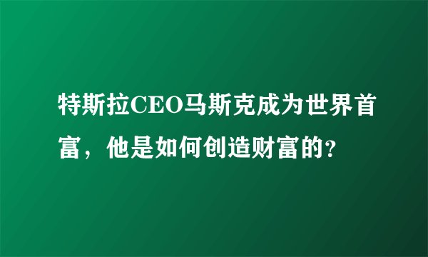 特斯拉CEO马斯克成为世界首富，他是如何创造财富的？