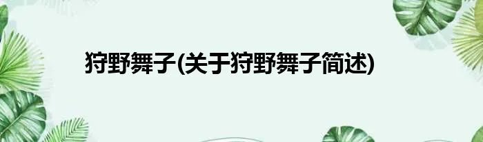 狩野舞子(关于狩野舞子简述)