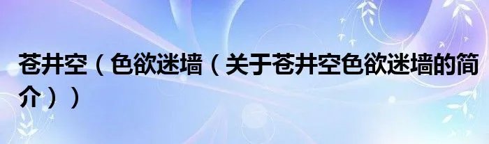苍井空（色欲迷墙（关于苍井空色欲迷墙的简介））