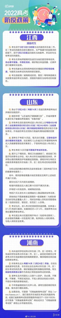 各地高考防疫政策汇总 2022年高考防疫要求