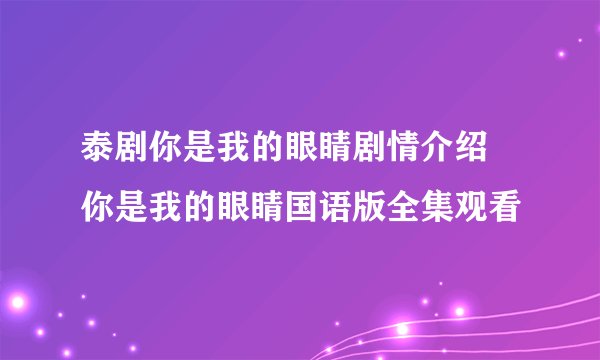 泰剧你是我的眼睛剧情介绍 你是我的眼睛国语版全集观看