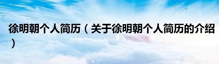 徐明朝个人简历（关于徐明朝个人简历的介绍）