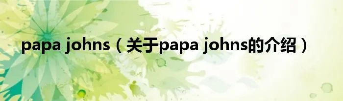 papa johns(关于papa johns的介绍)
