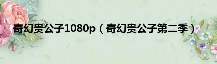 奇幻贵公子1080p（奇幻贵公子第二季）