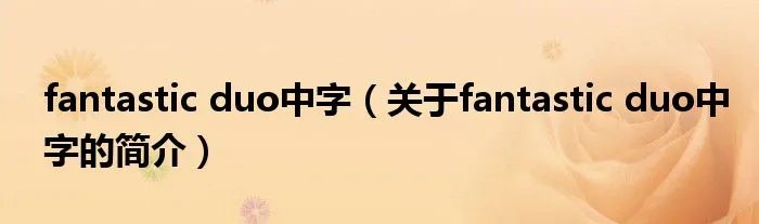 fantastic duo中字（关于fantastic duo中字的简介）