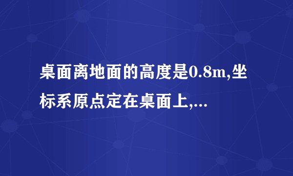 桌面离地面的高度是0.8m,坐标系原点定在桌面上,向下方向为坐标轴的正方向。经测量，确定A，B的坐标。