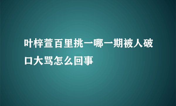 叶梓萱百里挑一哪一期被人破口大骂怎么回事