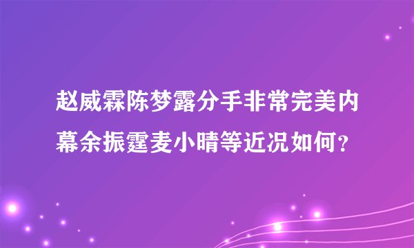 赵威霖陈梦露分手非常完美内幕余振霆麦小晴等近况如何？