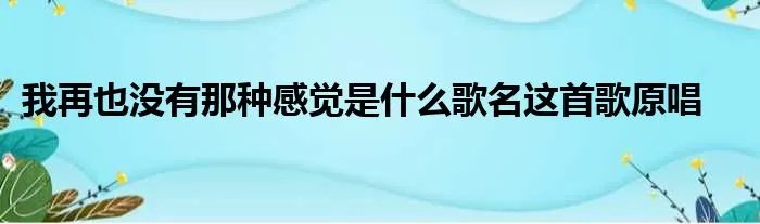 我再也没有那种感觉是什么歌名这首歌原唱