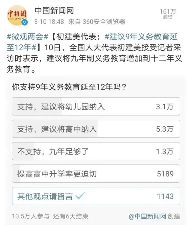 代表建议9年义务教育延至12年，目前我国的发展能够负担得了吗？