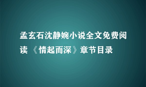 孟玄石沈静婉小说全文免费阅读 《情起而深》章节目录