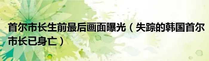 首尔市长生前最后画面曝光（失踪的韩国首尔市长已身亡）
