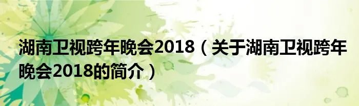湖南卫视跨年晚会2018（关于湖南卫视跨年晚会2018的简介）