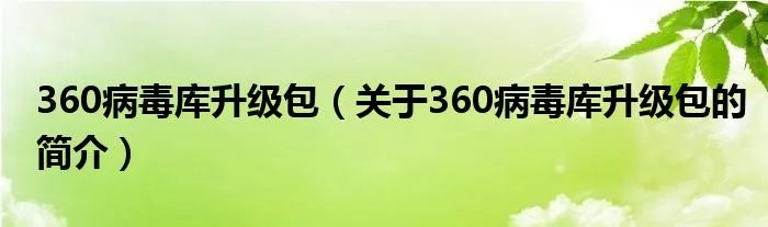 360病毒库升级包（关于360病毒库升级包的简介）