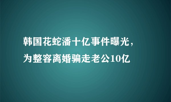 韩国花蛇潘十亿事件曝光， 为整容离婚骗走老公10亿