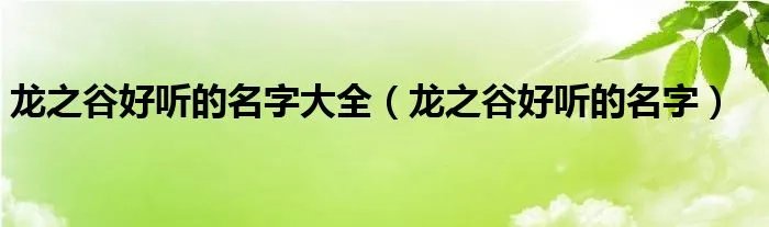 龙之谷好听的名字大全（龙之谷好听的名字）