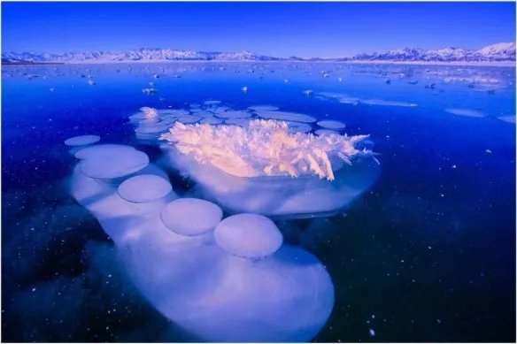 新疆赛里木湖惊现蓝冰拼图！大自然鬼斧神工美到窒息！