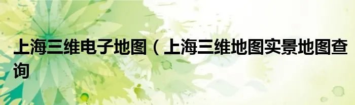 上海三维电子地图（上海三维地图实景地图查询