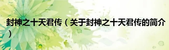 封神之十天君传（关于封神之十天君传的简介）