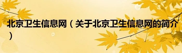 北京卫生信息网（关于北京卫生信息网的简介）