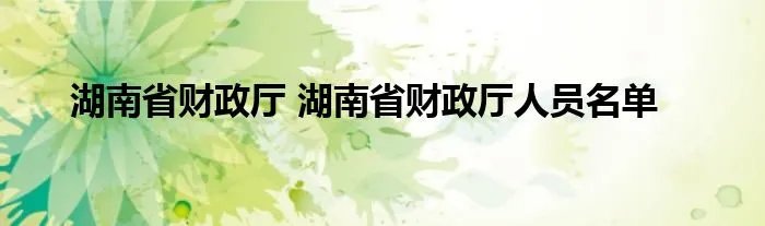 湖南省财政厅 湖南省财政厅人员名单