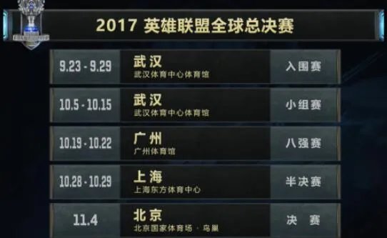 《lol》S7总决赛赛程表一览