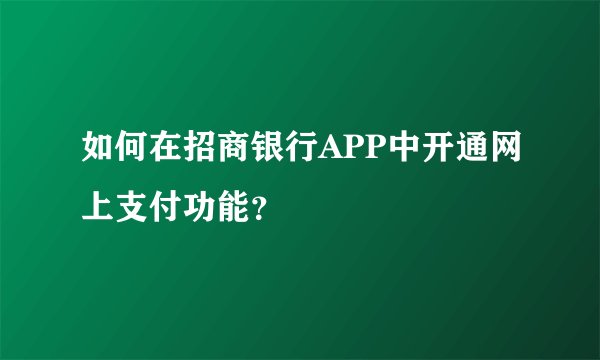 如何在招商银行APP中开通网上支付功能？